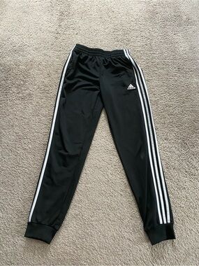 Kids Adidas Black Jogger Sweatpants with White Side Stripes